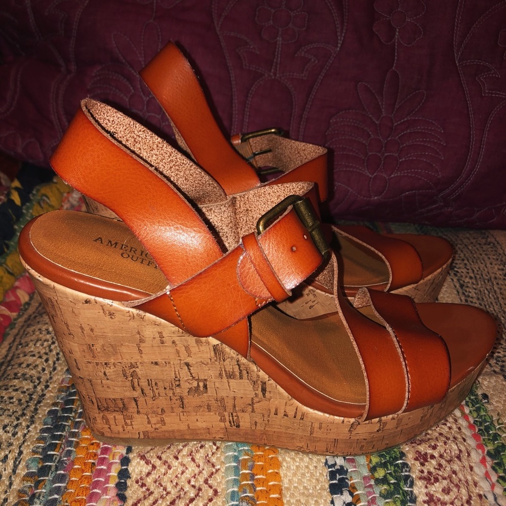 American Eagle leather wedge sandals